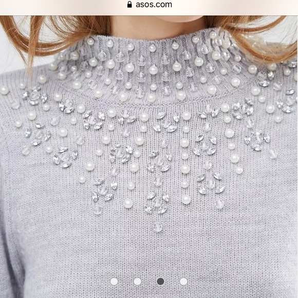 ASOS pearl and beads turtle neck wool sweater US 2 - Picture 14 of 15